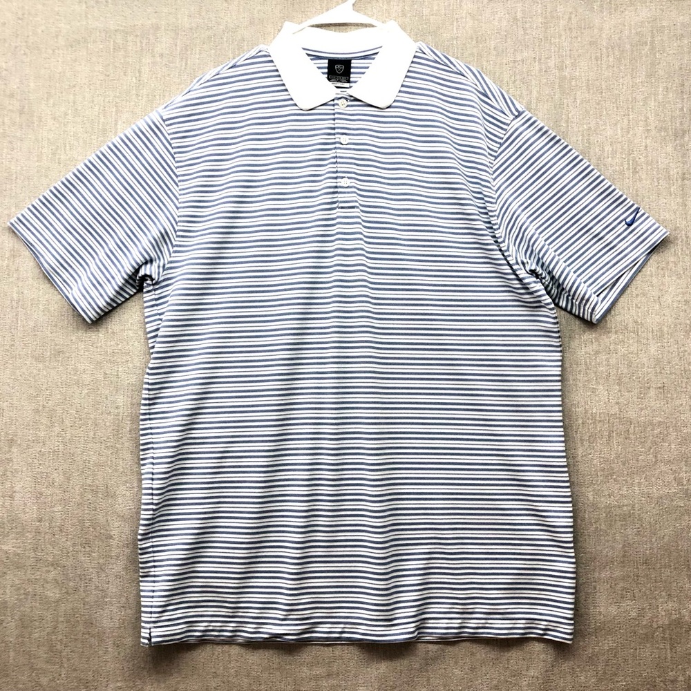 Nike FITDRY Golf Blue White Striped Polo Shirt Size XXL